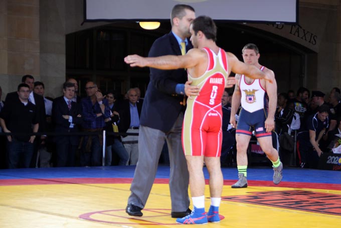 Russian Ambako Vachadze and referee American Ben Provisor Rumble on the Rails