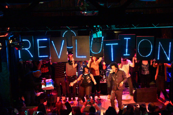 The Coup perform in Chicago with the Overpass Light Brigade. Photo by Flickr user Light Brigading