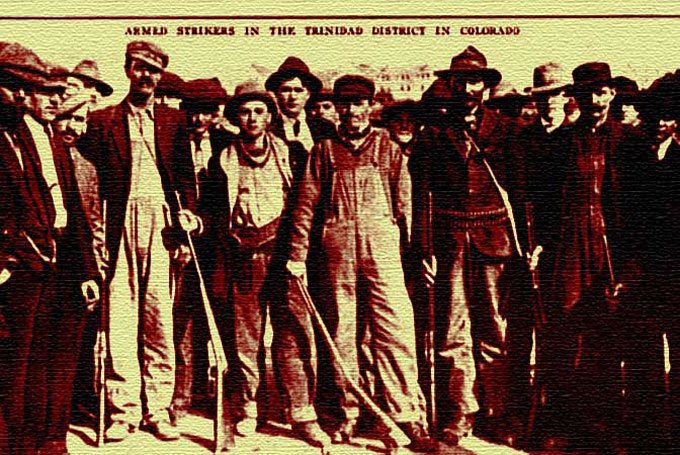Armed strikers in Colorado, before the Ludlow Massacre. Photo by flickr user AK Rockefeller AK Rockefeller. 1914.