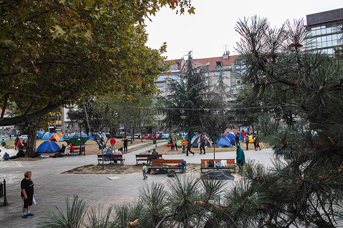 Morning in one of the Belgrade parks where the refugees rest before continuing their trip to Europe. September 2015. Author Jelena Mijič (Belgrade Raw).